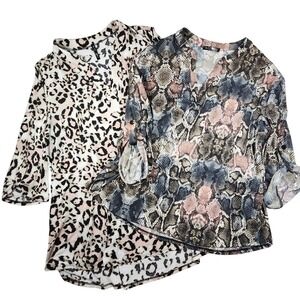 Glitzy‎ Girlz Boutique 2 Animal Print Tunic Tops 3XL Leopard Snakeskin Bundle